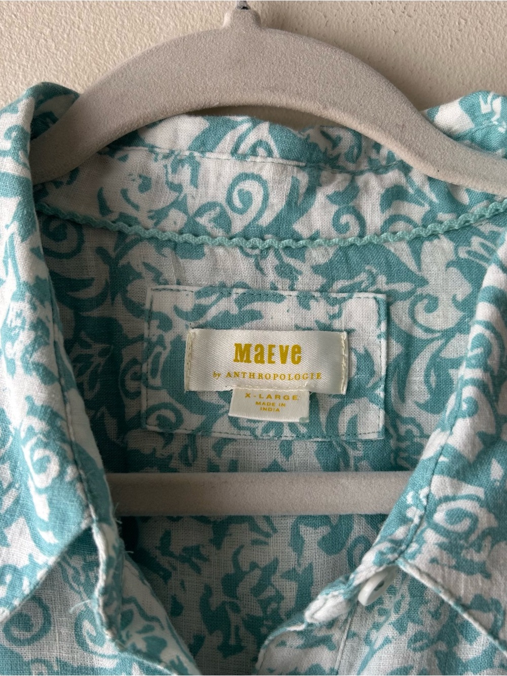 Maeve Anthropologie Irene Linen Shirt Maxi Dress Mint Green Floral XL - Picture 7 of 16
